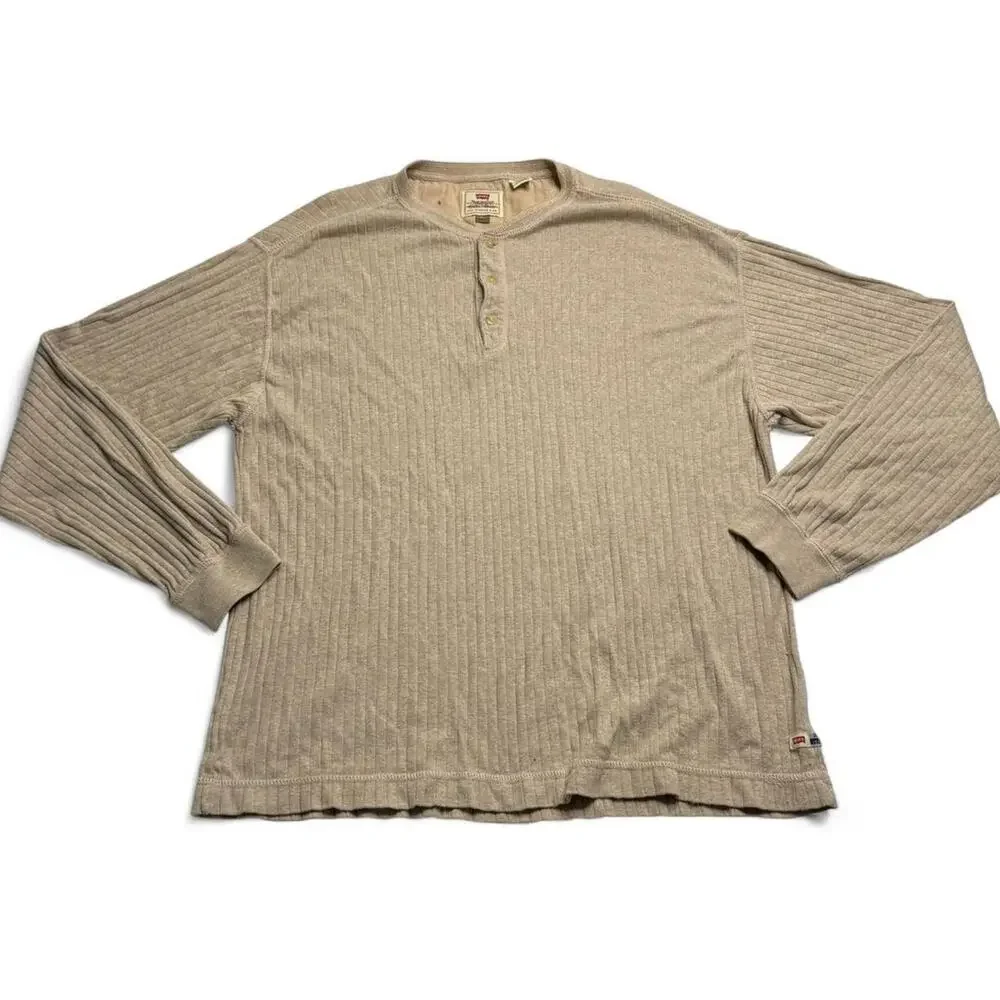 Levi’s Jeans Ribbed Henley Long Sleeve Shirt Beige XL
